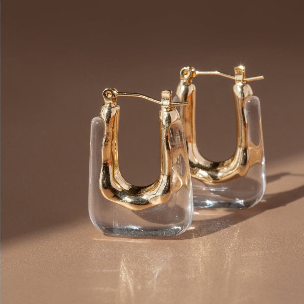 Zara Gold and Clear Resin Hoop Earrings